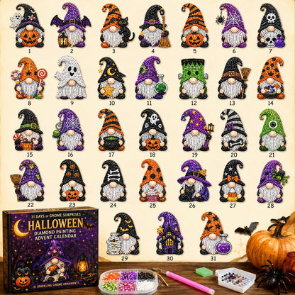 👻 Countdown to Halloween Magic! 🎃✨ 31-Day Gnome Diamond Art Advent Calendar – Create a New Sparkling Surprise Every Day! 💎