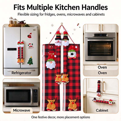 2/4/6PCS Plush Christmas Refrigerator Door Handle Covers - Red and Black Plaid Wraps🎄