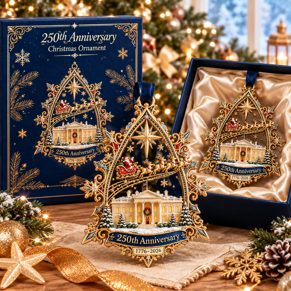 🎉🇺🇸 Limited Edition!🔥🔥250th Anniversary: Santa Flying Over the White House on a Snowy Night