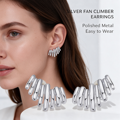 14K Gold Plated Statement Climber Stud Earrings for Women ✨💎
