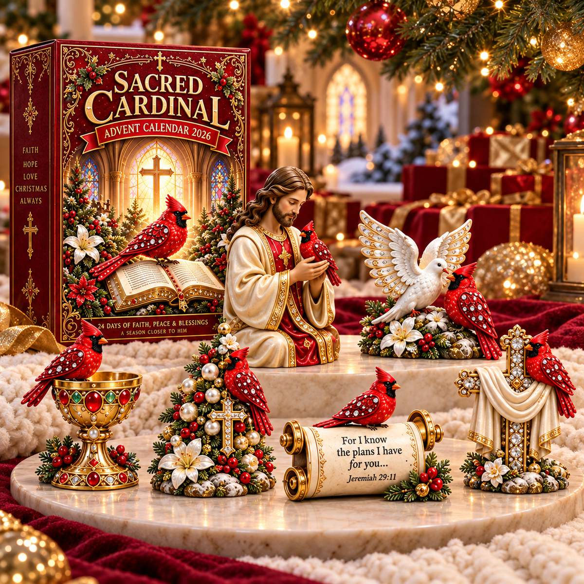 🔥Sacred Cardinal Advent Calendar 2026 – 24 Christian Keepsake Figurines of Faith, Hope & Christmas Blessings.