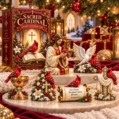 🎉🇺🇸 Limited Edition! 🔥 Sacred Cardinal Advent Calendar 2026 – 24 Christian Keepsake Figurines of Faith, Hope & Christmas Blessings