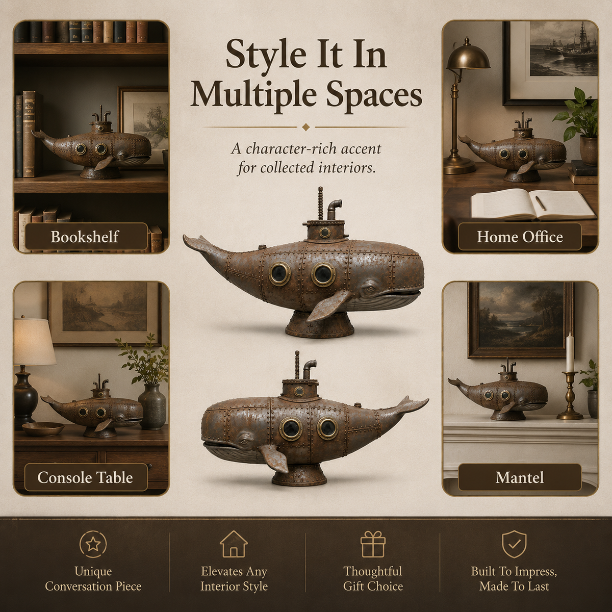 🎉🇺🇸 Limited Edition! 🔥 Only 30 Available! 🐳Vintage Mechanical Whale Sculpture