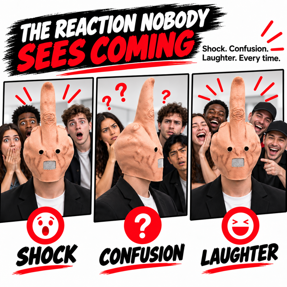 🎉🎁Uncanny Smile Reaction Mask – Halloween Prank & Party Mask