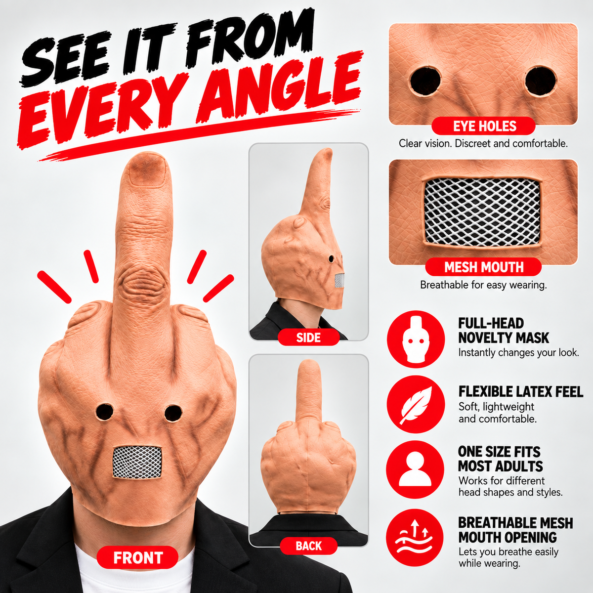 🎉🎁Uncanny Smile Reaction Mask – Halloween Prank & Party Mask