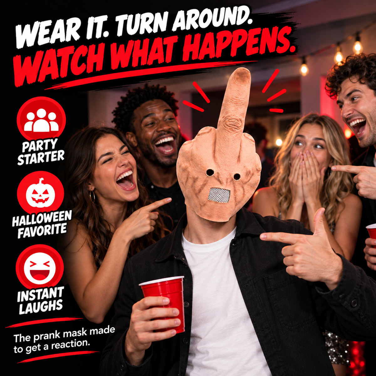 🎉🎁Uncanny Smile Reaction Mask – Halloween Prank & Party Mask