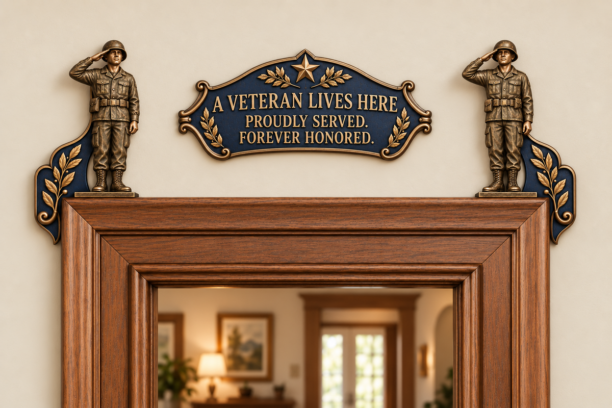 🎉🇺🇸 Limited Edition!🎖️✨ "A Veteran Lives Here" – Proudly Served 3-Piece Door Frame Decor Set