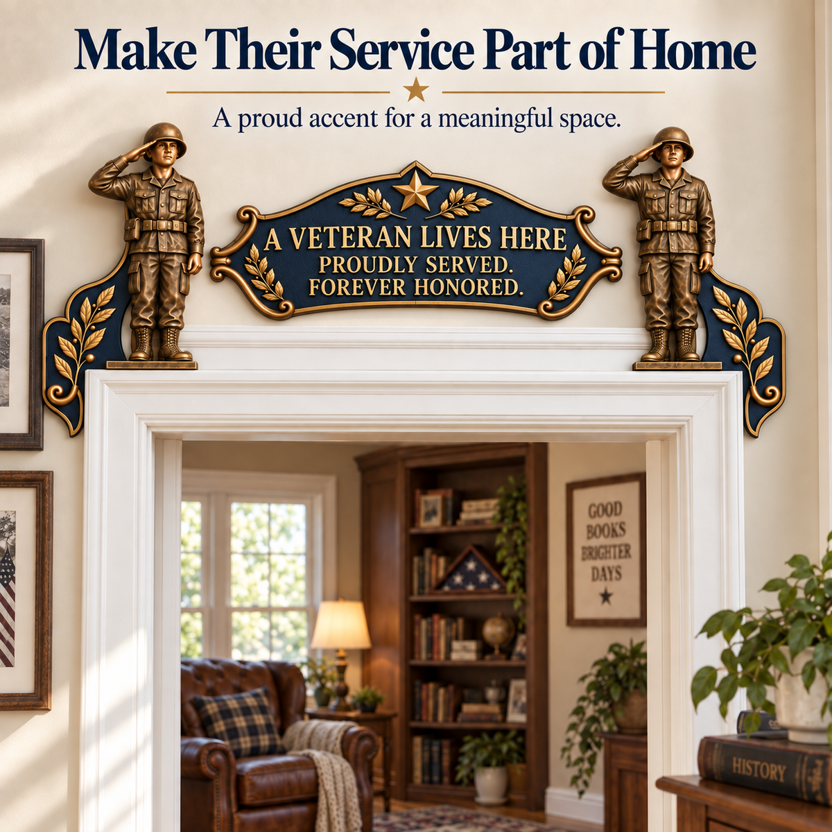 🎉🇺🇸 Limited Edition!🎖️✨ "A Veteran Lives Here" – Proudly Served 3-Piece Door Frame Decor Set