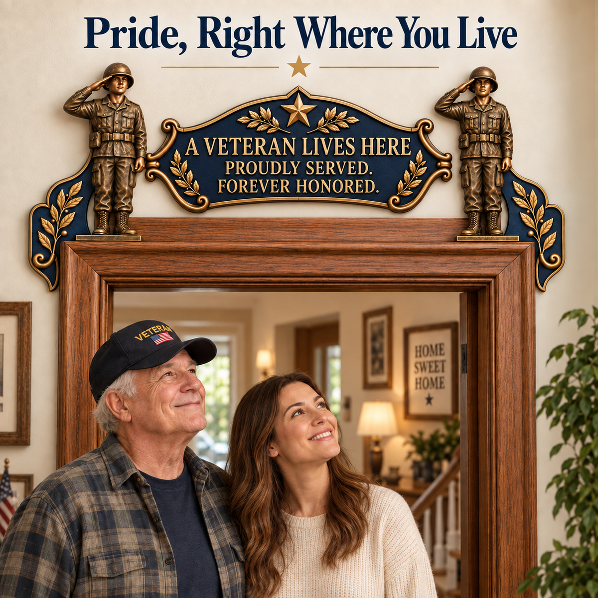 🎉🇺🇸 Limited Edition!🎖️✨ "A Veteran Lives Here" – Proudly Served 3-Piece Door Frame Decor Set