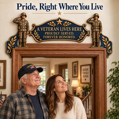 🎉🇺🇸 Limited Edition!🎖️✨ "A Veteran Lives Here" – Proudly Served 3-Piece Door Frame Decor Set