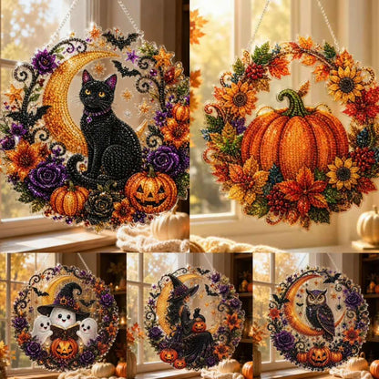 🔥🎃Halloween Black Cat Moon Diamond Art Hanging Ornament Kit