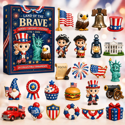 250 Years of American Spirit Ornaments Advent Calendar, 24Pcs Patriotic Hanging Decor Gift Box