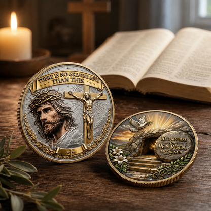 🎉🇺🇸 Limited Edition! 🔥 Only 250 Available! ✝️“No Greater Love” Resurrection Coin – Christian Faith Keepsake
