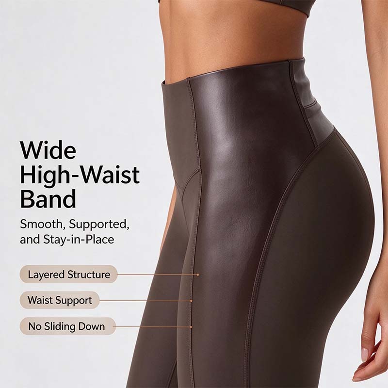 High Waisted Stretchy PU Tummy Control Yoga Leggings with Pocket 🖤✨