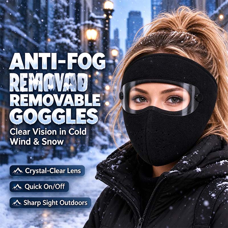 Winter Face Mask with Detachable Goggles, Windproof Thermal Fleece Lined Full Face Cover 🥽