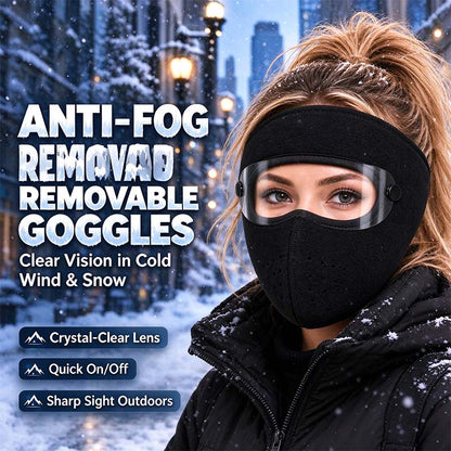 ✨Winter Face Mask with Detachable Goggles, Windproof Thermal Fleece Lined Full Face Cover 🥽