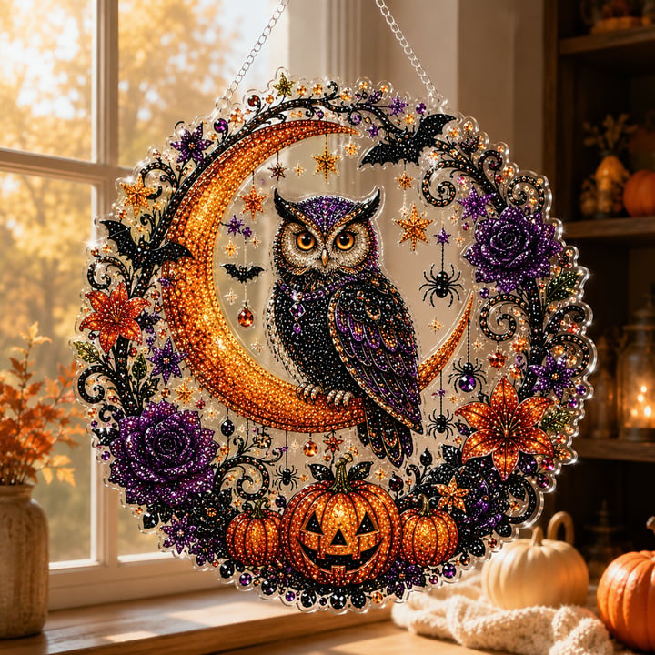 🔥🎃Halloween Black Cat Moon Diamond Art Hanging Ornament Kit