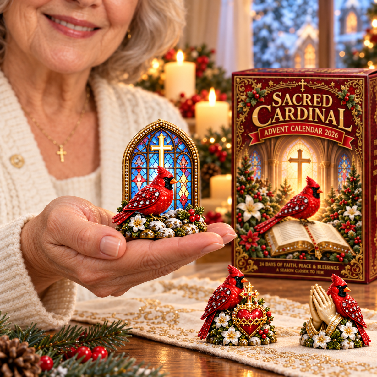 🔥Sacred Cardinal Advent Calendar 2026 – 24 Christian Keepsake Figurines of Faith, Hope & Christmas Blessings.