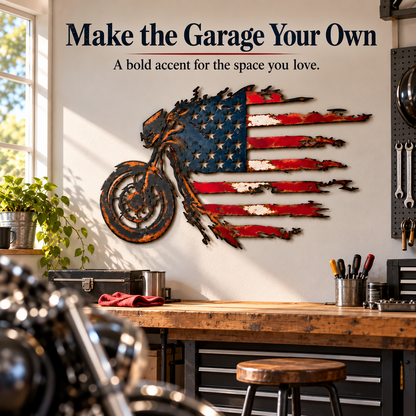 Patriotic Motorcycle American Flag Metal Wall Art