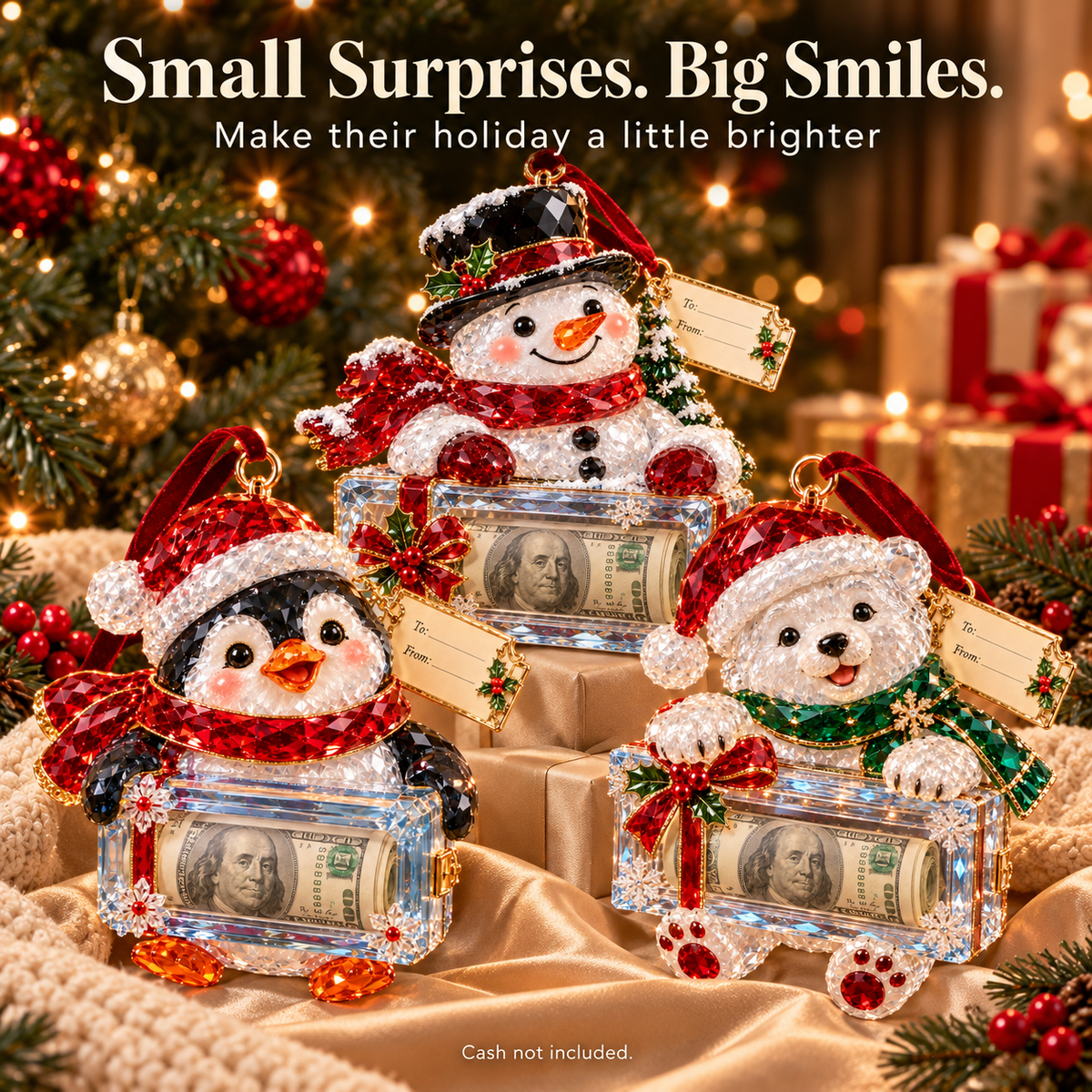 2026 Crystal-Style Christmas Money Holder Ornaments – 20 Festive Designs with Gift Tags