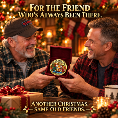 2026 Old Bastards Friendship Club Christmas Coin – Double-Sided Gold-Tone Keepsake for Lifelong Friends