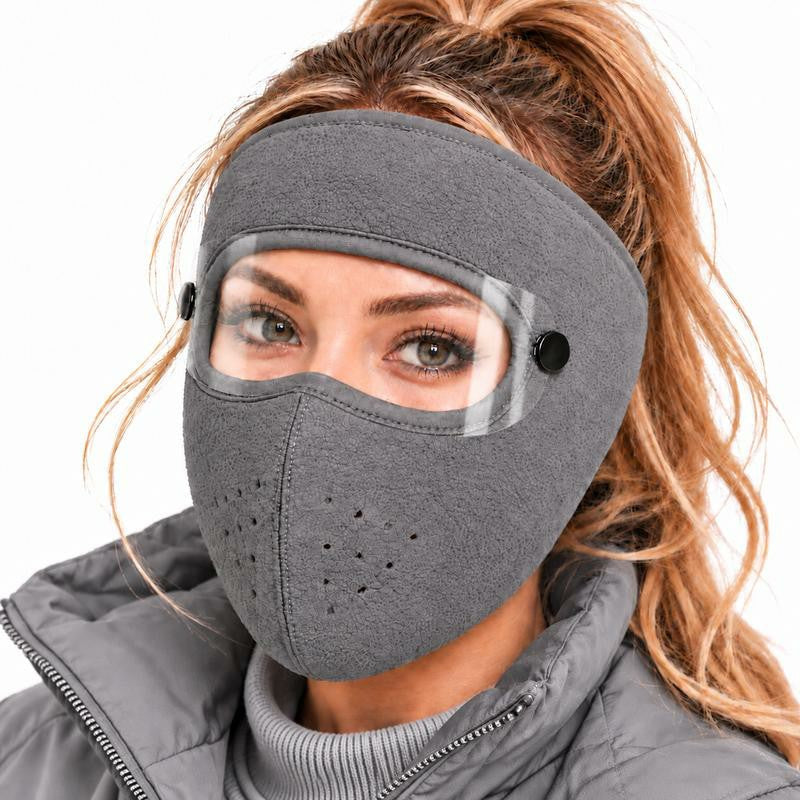 ✨Winter Face Mask with Detachable Goggles, Windproof Thermal Fleece Lined Full Face Cover 🥽