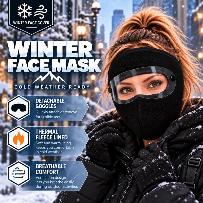 ✨Winter Face Mask with Detachable Goggles, Windproof Thermal Fleece Lined Full Face Cover 🥽