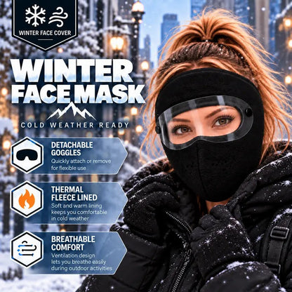 ✨Winter Face Mask with Detachable Goggles, Windproof Thermal Fleece Lined Full Face Cover 🥽