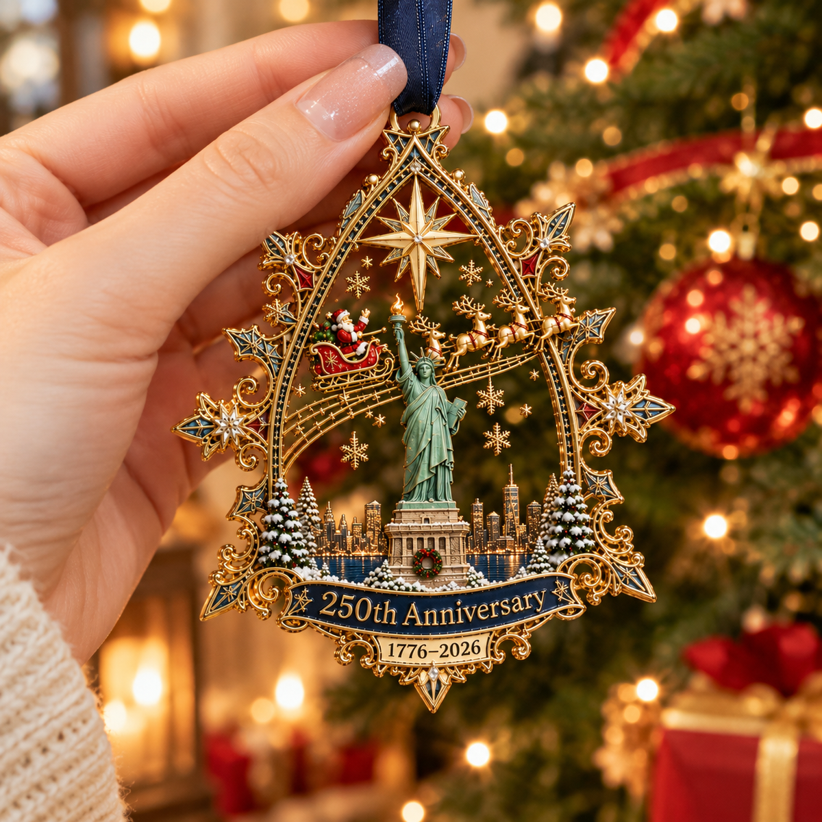 🎉🇺🇸 Limited Edition!🎄250th Anniversary Christmas Ornament 2026,Statue of Liberty & New York City Commemorative Ornament,