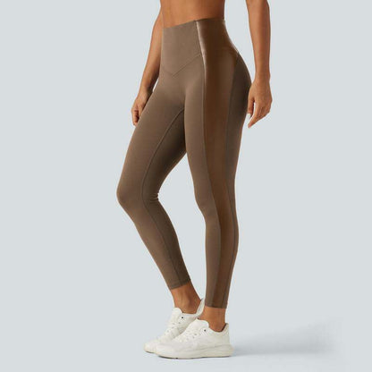 High Waisted Stretchy PU Tummy Control Yoga Leggings with Pocket 🖤✨