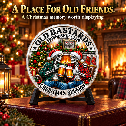 2026 Old Bastards Friendship Club Christmas Coin – Double-Sided Silver-Tone Keepsake for Lifelong Friends