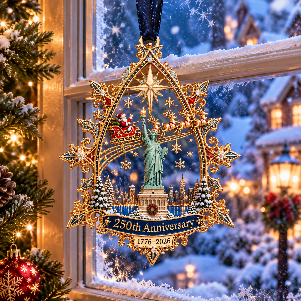 🎉🇺🇸 Limited Edition!🎄250th Anniversary Christmas Ornament 2026,Statue of Liberty & New York City Commemorative Ornament,