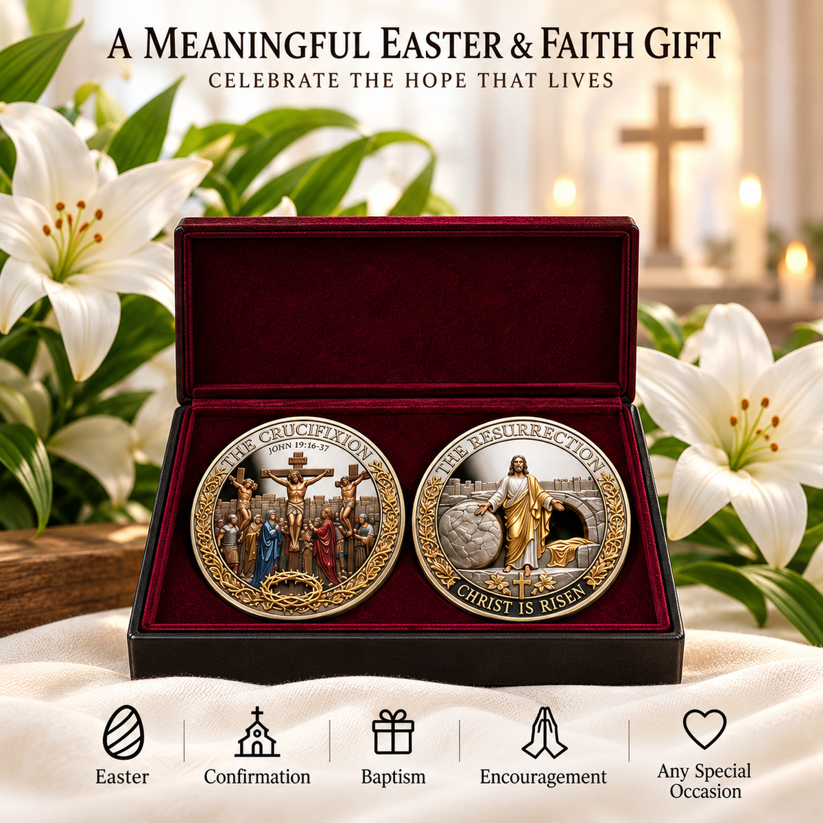 🎉🇺🇸 Limited Edition! 🔥Two Sides, One Promise – Crucifixion & Resurrection Commemorative Coin