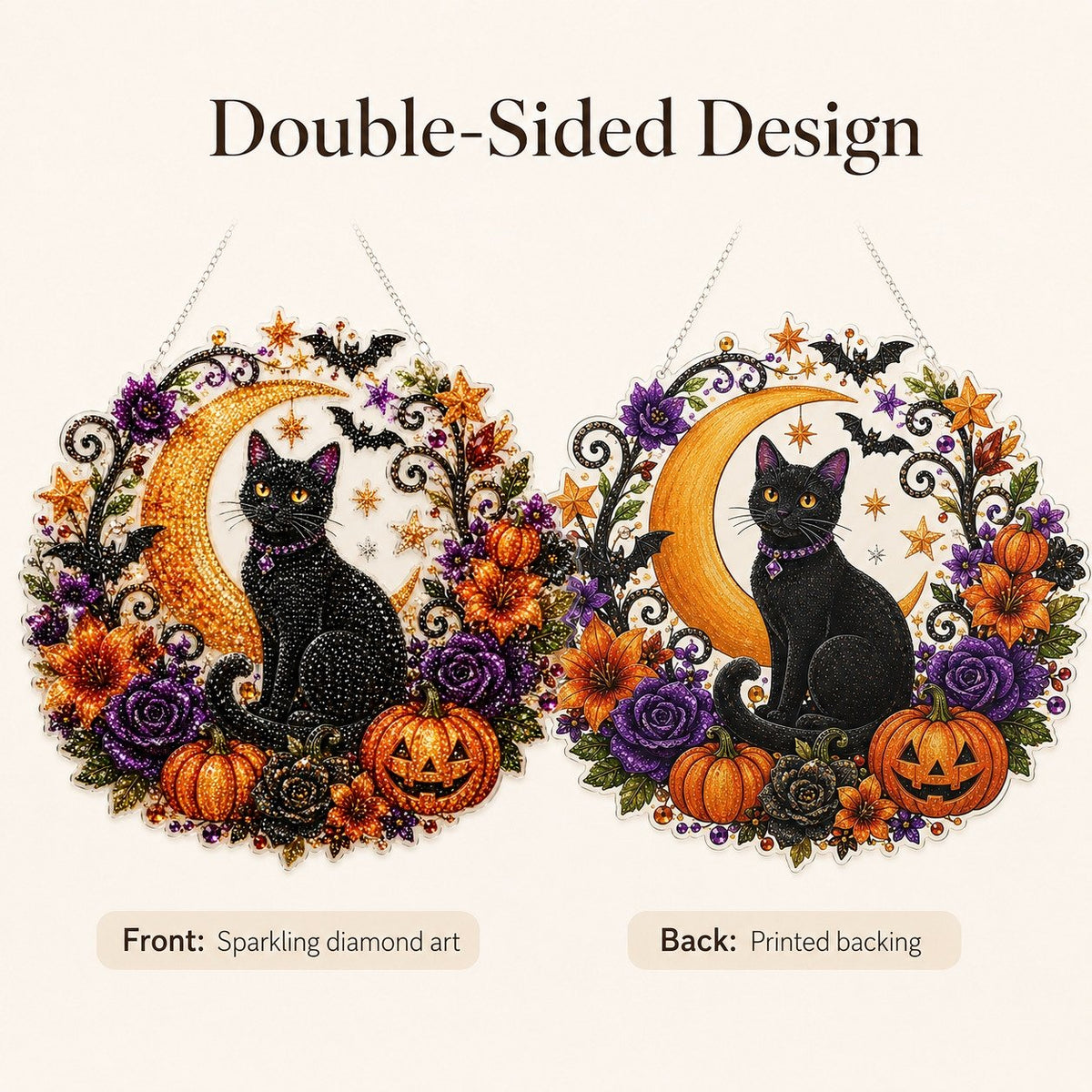 🔥🎃Halloween Black Cat Moon Diamond Art Hanging Ornament Kit