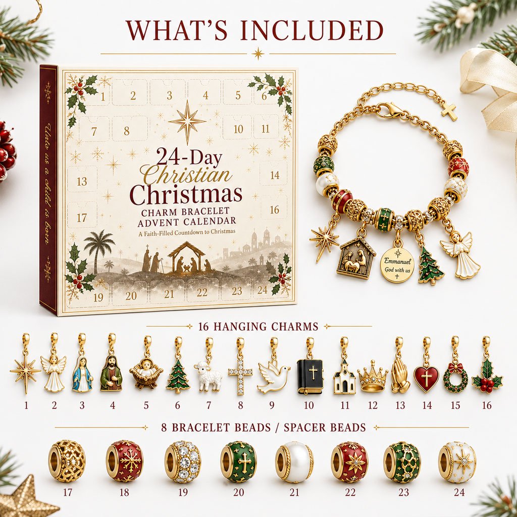 🎉🇺🇸 Limited Edition! 🔥🎄24-Day Christian Christmas Charm Bracelet Advent Calendar