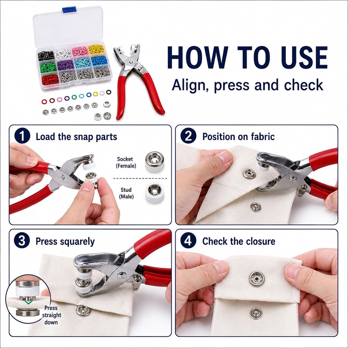 Seamless Stitching Sewing Kit-100Pcs Invisible Colored Metal Buckle & Manual Pressure Pliers 🔧