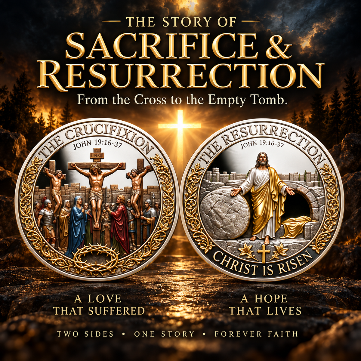 🎉🇺🇸 Limited Edition! 🔥Two Sides, One Promise – Crucifixion & Resurrection Commemorative Coin