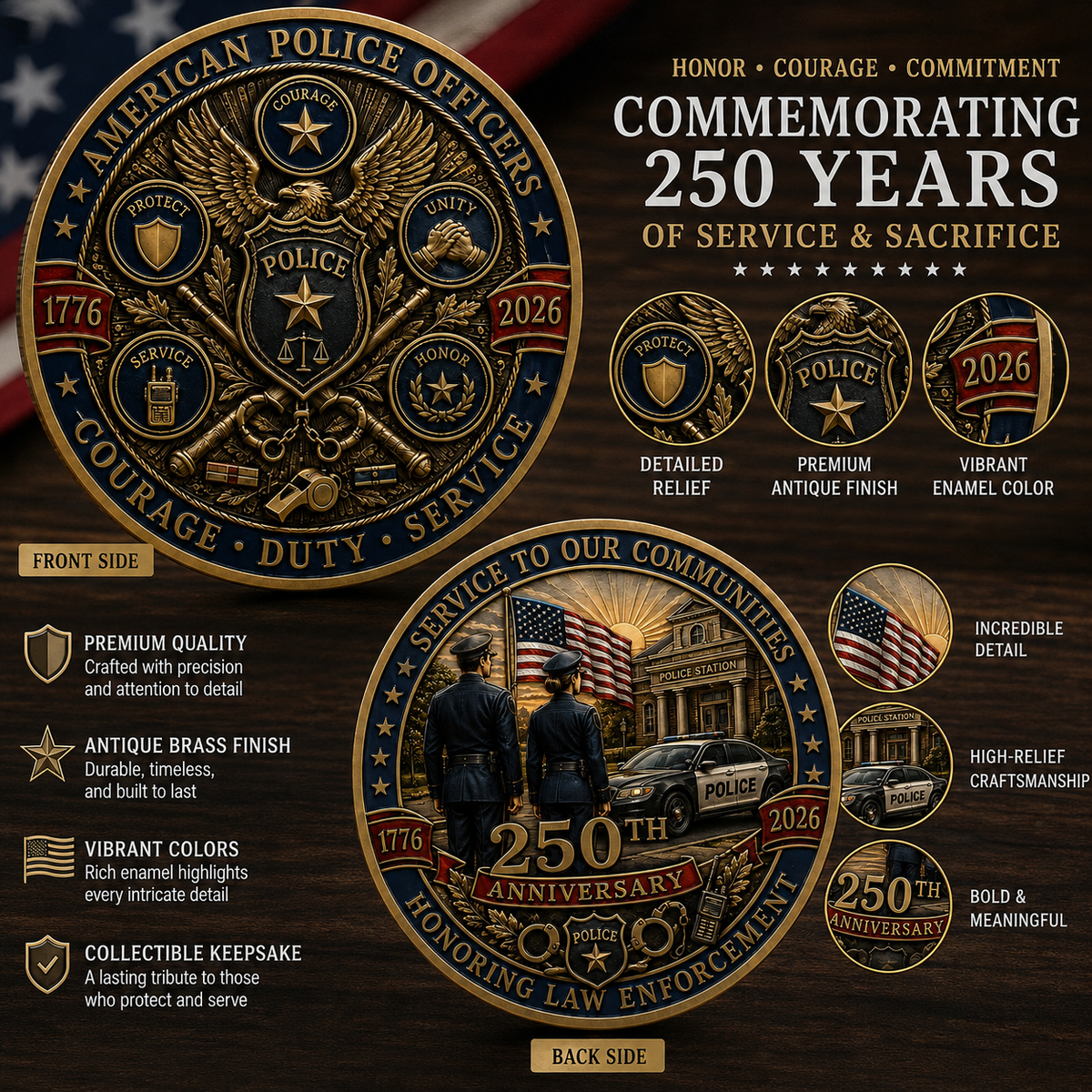 🎉🇺🇸 Limited Edition! 🔥🎁The Ultimate "Thank You" – 250th Anniversary American Police Officer Commemorative Coin (1776-2026) 🦅
