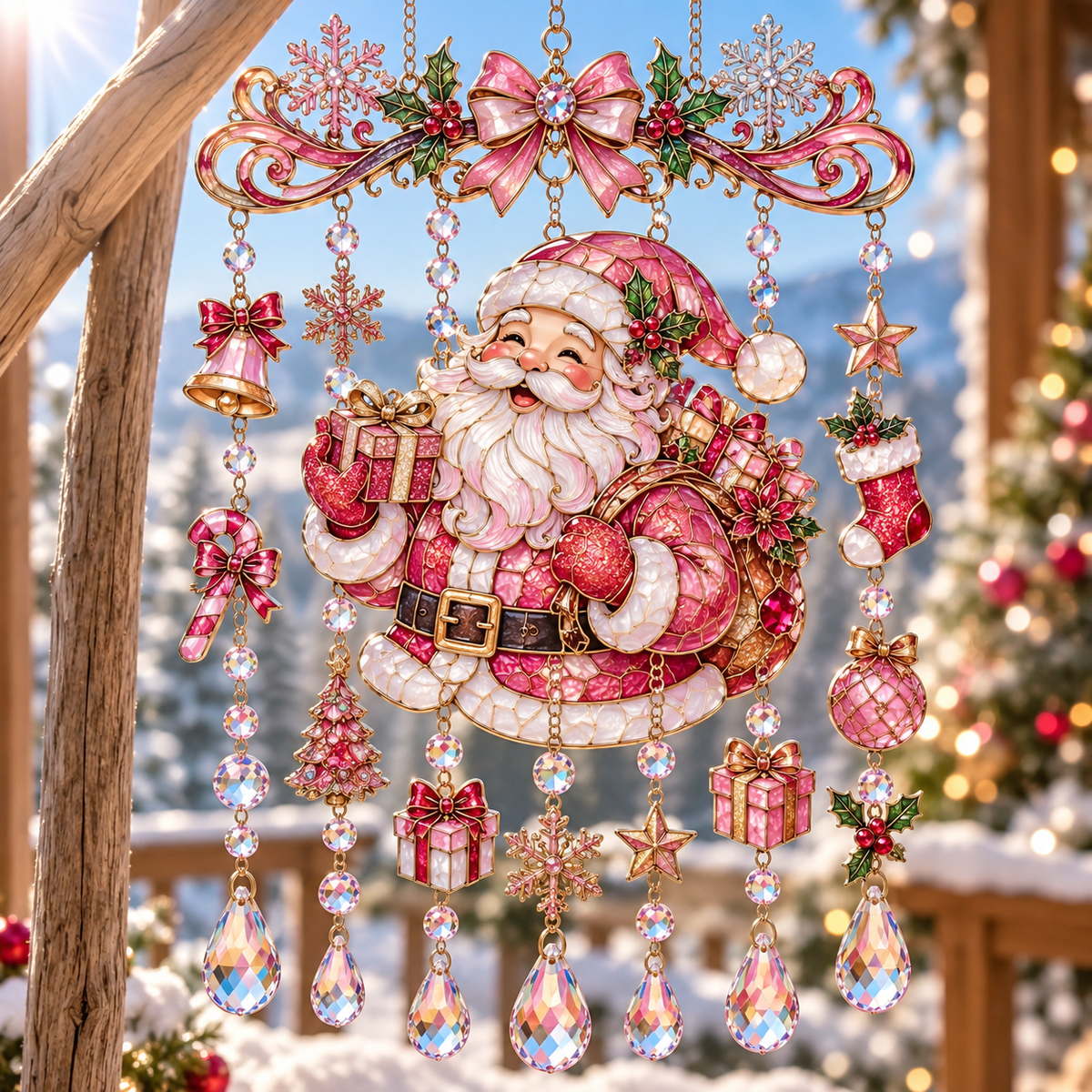 Pink Christmas Wind Chime – Whimsical Holiday Hanging Decor 🎀🎄✨