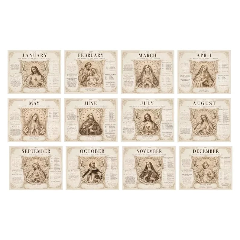 ✝️✨ 2027 Catholic Liturgical Wall Calendar – Gothic Sacred Art & Saints