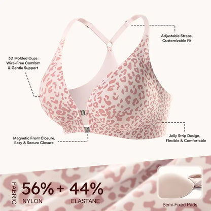 Women's Front Closure Elasticity Bralette, Easy On & Off, Light Support, Deep V-Neck Racerback, Seamless T-Shirt Bra 👙