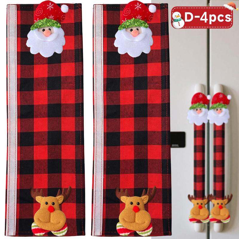 2/4/6PCS Plush Christmas Refrigerator Door Handle Covers - Red and Black Plaid Wraps🎄