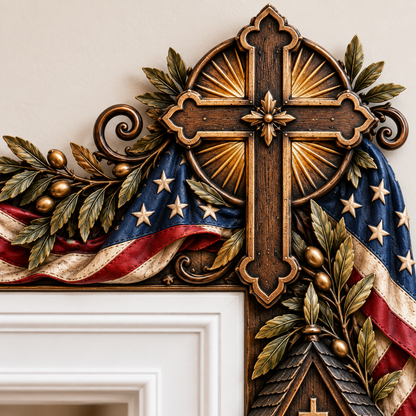 Faith, Honor & Gratitude Veteran Memorial Door Frame Corner Décor – Patriotic Cross, Soldier’s Dog Tags & Tribute Lantern Wall Accent
