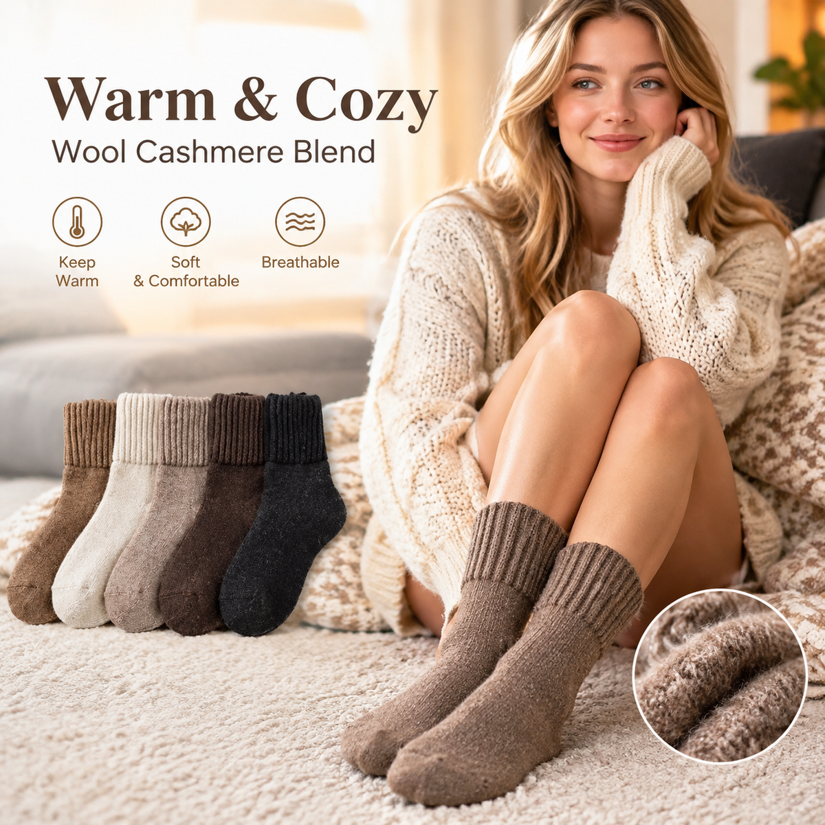 5 Pairs Women's Classical Mid-Calf Polyester Knitting Socks 🧦