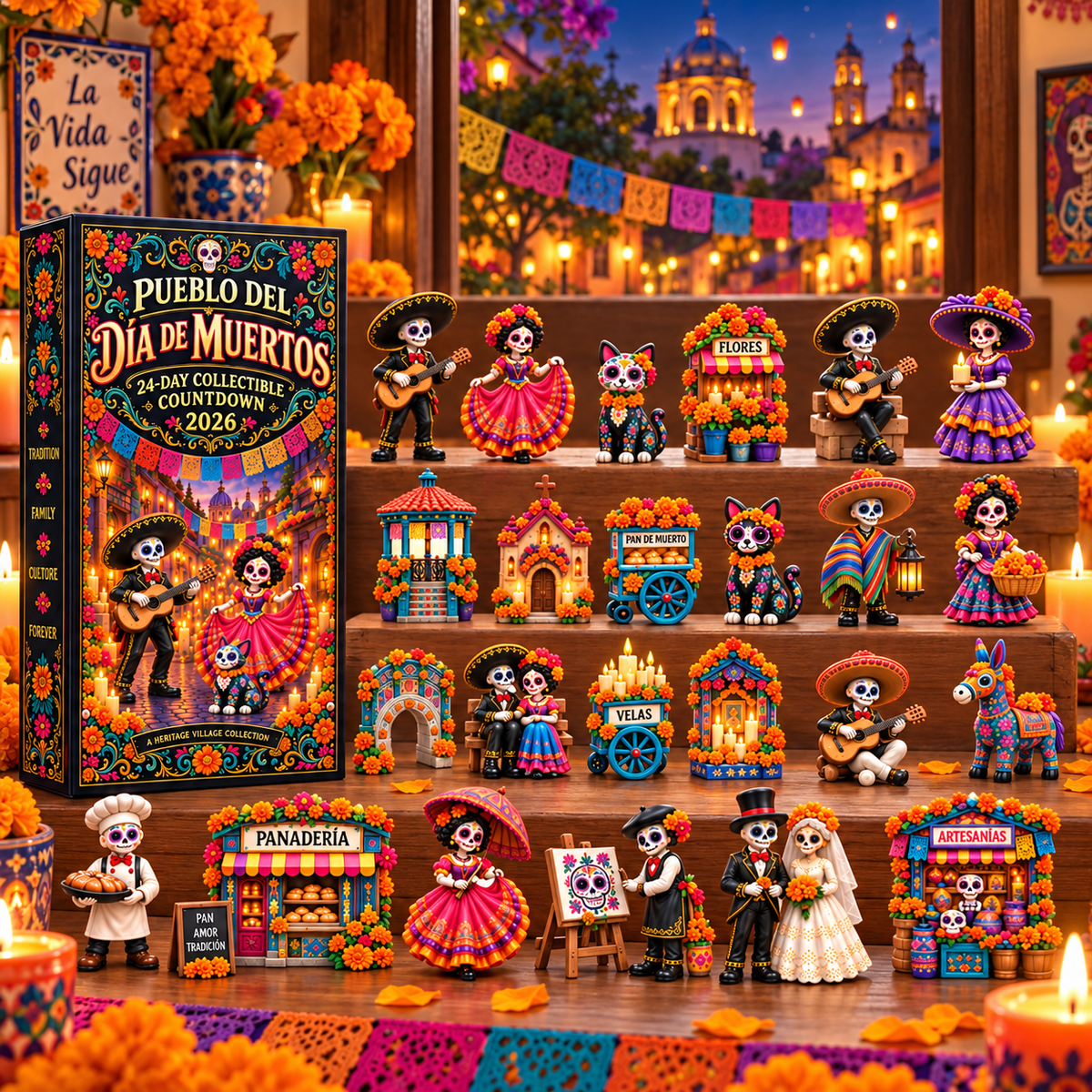 🎉🇺🇸 Limited Edition! 🔥Pueblo del Día de Muertos 2026 – 24-Day Day of the Dead Collectible Countdown Calendar with 24 Unique Miniatures