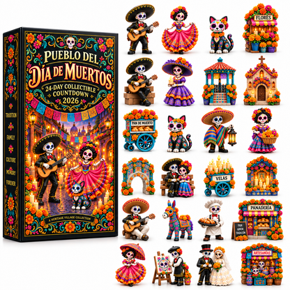 🎉🇺🇸 Limited Edition! 🔥Pueblo del Día de Muertos 2026 – 24-Day Day of the Dead Collectible Countdown Calendar with 24 Unique Miniatures