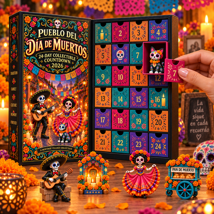 🎉🇺🇸 Limited Edition! 🔥Pueblo del Día de Muertos 2026 – 24-Day Day of the Dead Collectible Countdown Calendar with 24 Unique Miniatures