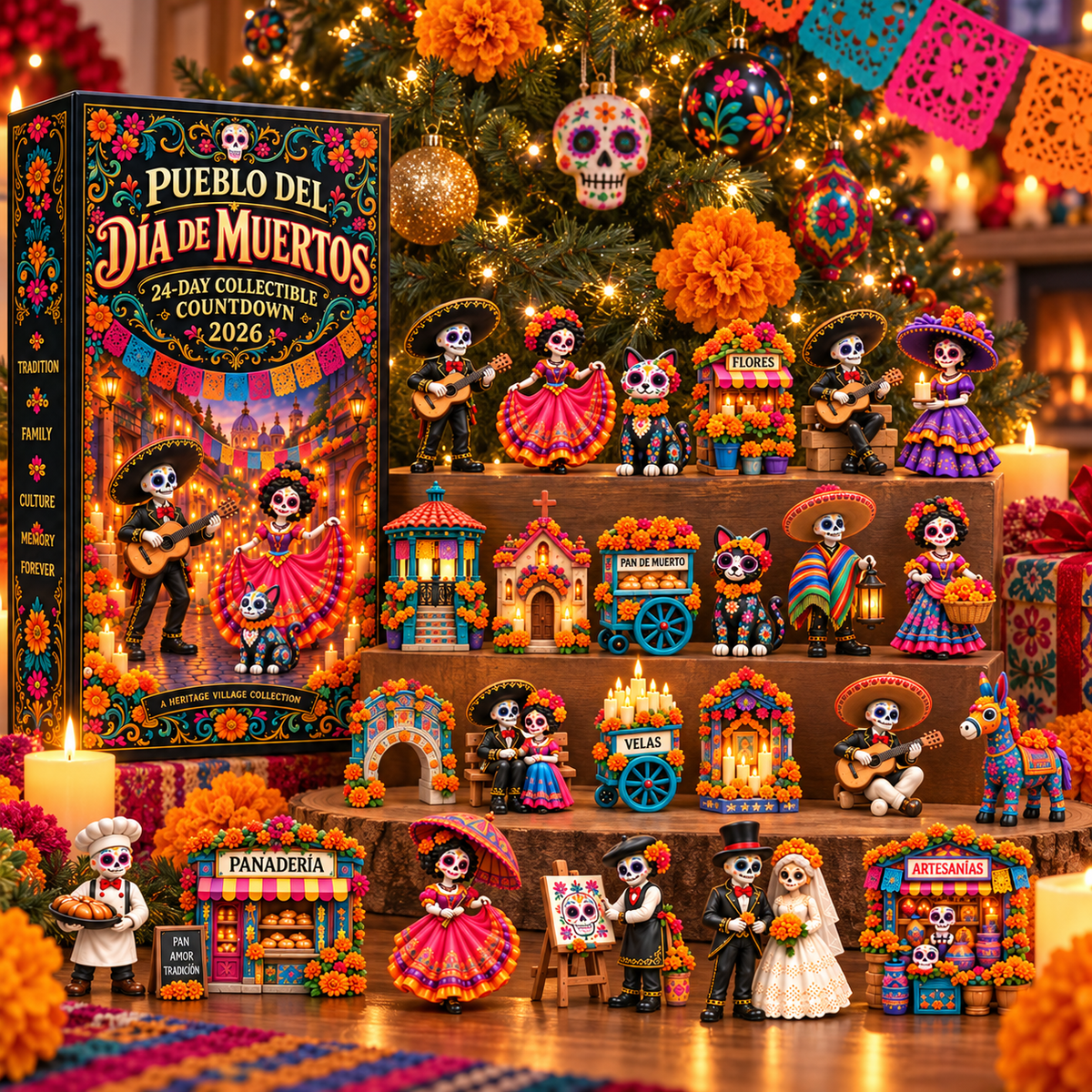 🎉🇺🇸 Limited Edition! 🔥Pueblo del Día de Muertos 2026 – 24-Day Day of the Dead Collectible Countdown Calendar with 24 Unique Miniatures