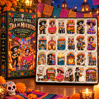 🎉🇺🇸 Limited Edition! 🔥Pueblo del Día de Muertos 2026 – 24-Day Day of the Dead Collectible Countdown Calendar with 24 Unique Miniatures