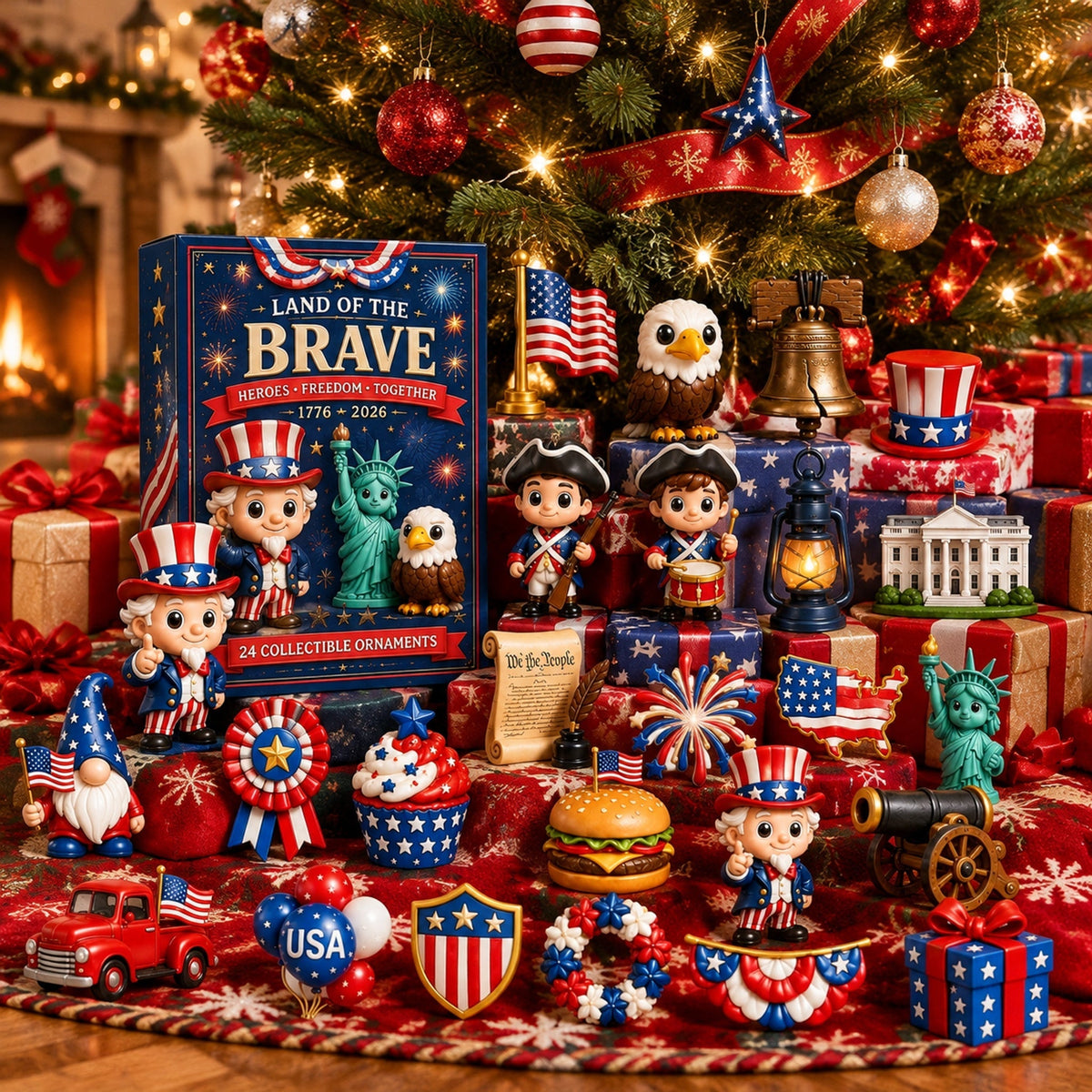 250 Years of American Spirit Acrylic Ornaments Advent Calendar, 24Pcs Patriotic Hanging Decor Gift Box